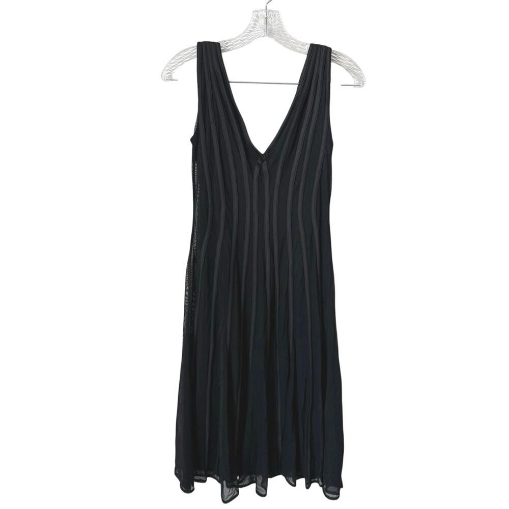 Vintage Tadashi Black Elegant Cocktail Midi Dress V-Neck Size Medium